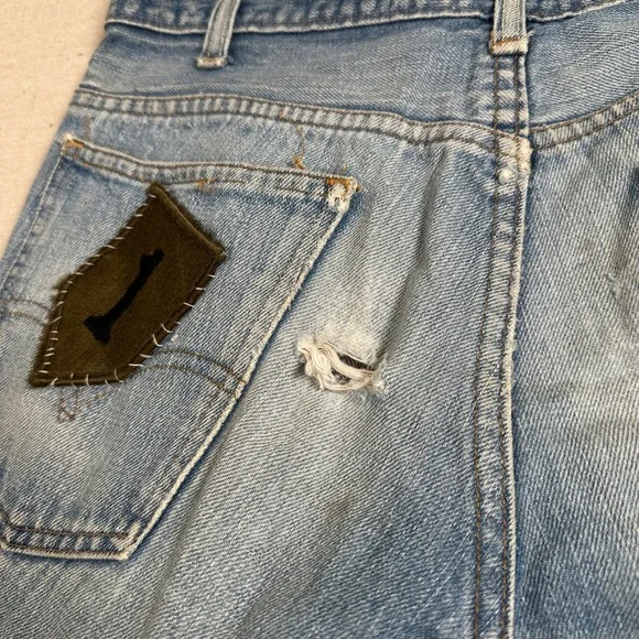 Levi's Custom Patchwork Flare Jeans Distressed Festival Boho 70s Hippie bell - Picture 9 of 12